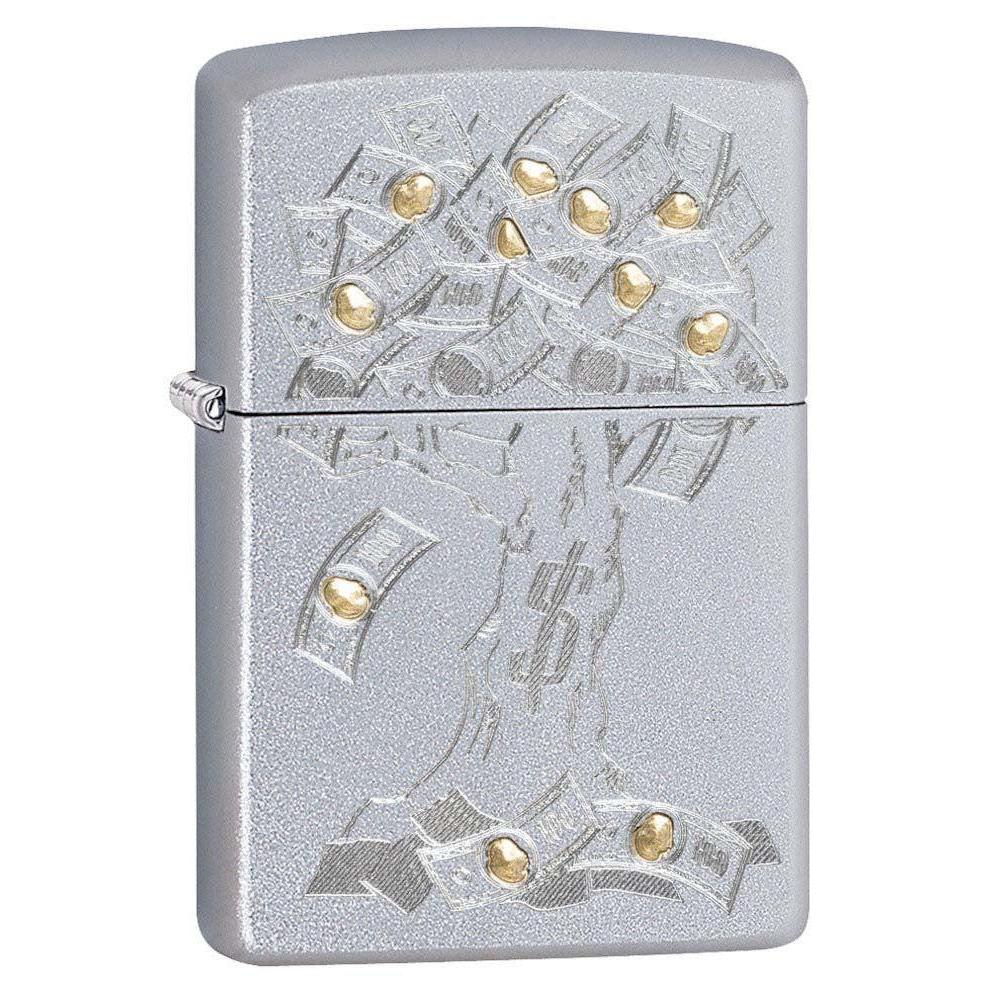 Zippo Lighter: Money Tree, Engraved - Satin Chrome 81186