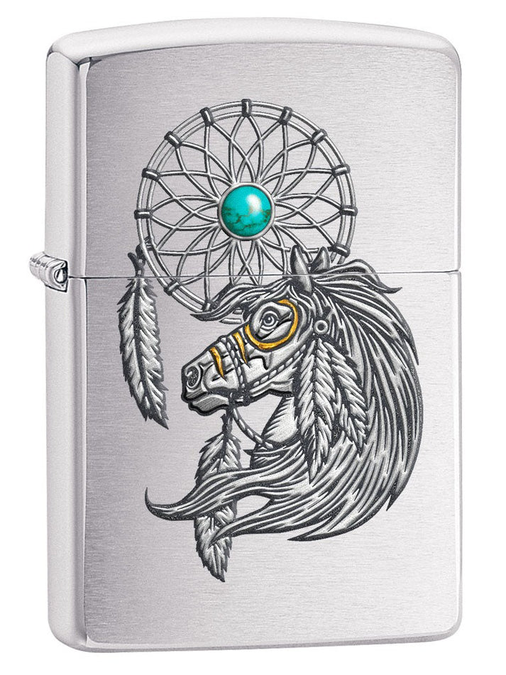 Zippo Lighter: Native American Horse and Dreamcatcher - Brushed Chrome 80211