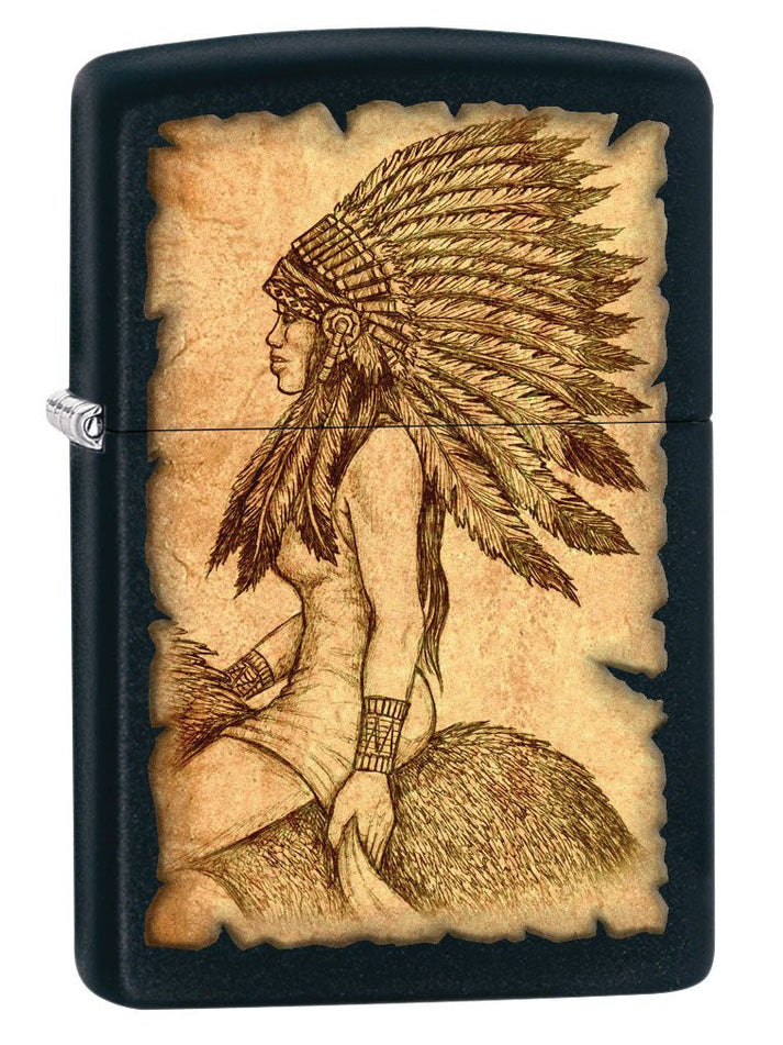 Zippo Lighter: Native American on Horseback - Black Matte 80729