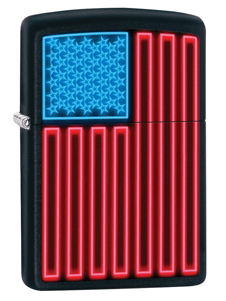 Zippo Lighter: Neon American Flag - Black Matte 79566