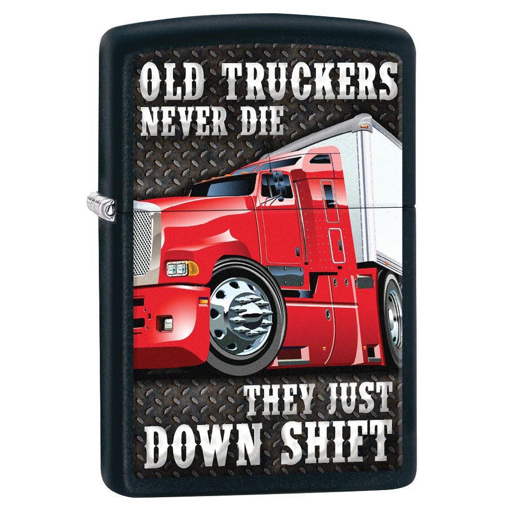Zippo Lighter: Old Truckers Never Die - Black Matte 80538