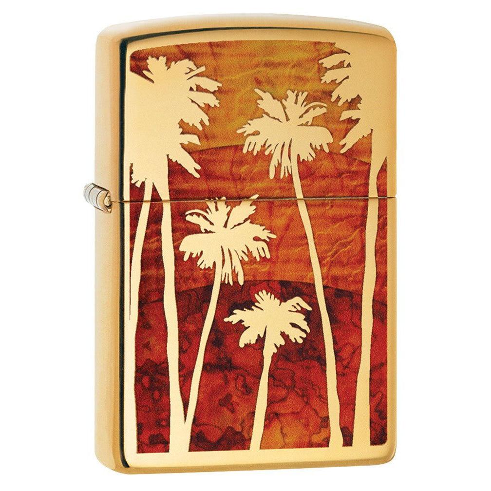 Zippo Lighter: Palm Trees and Sunset, Fusion - High Polish Brass 80792