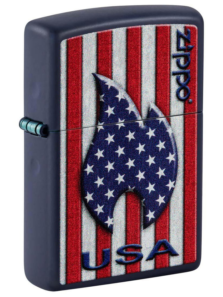Zippo Lighter: Patriotic Flame - Navy Blue Matte 48560