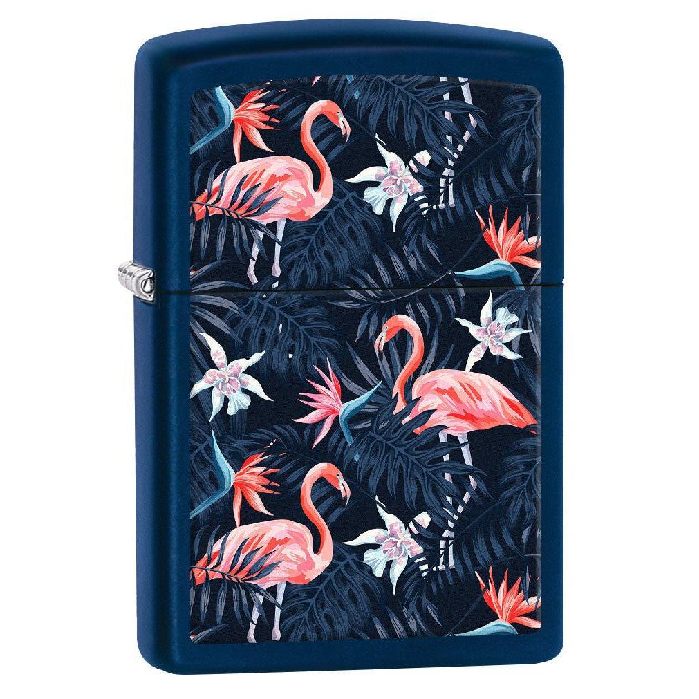 Zippo Lighter: Pink Flamingo Pattern - Navy Matte 80836