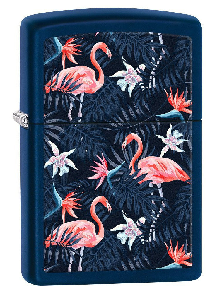 Zippo Lighter: Pink Flamingo Pattern - Navy Matte 80836