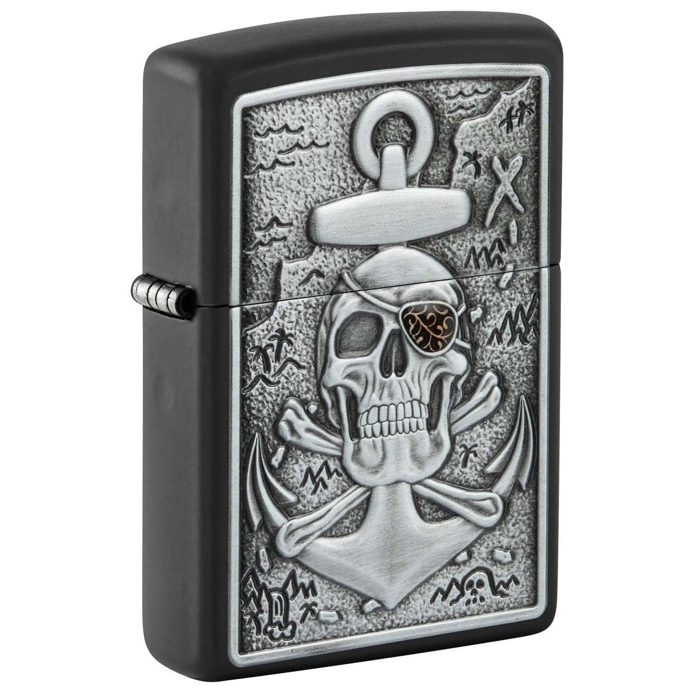 Zippo Lighter: Pirate Skull Emblem - Black Matte 48122