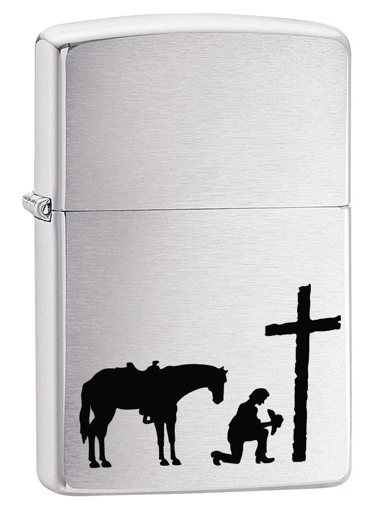 Zippo Lighter: Praying Cowboy - Brushed Chrome 75744