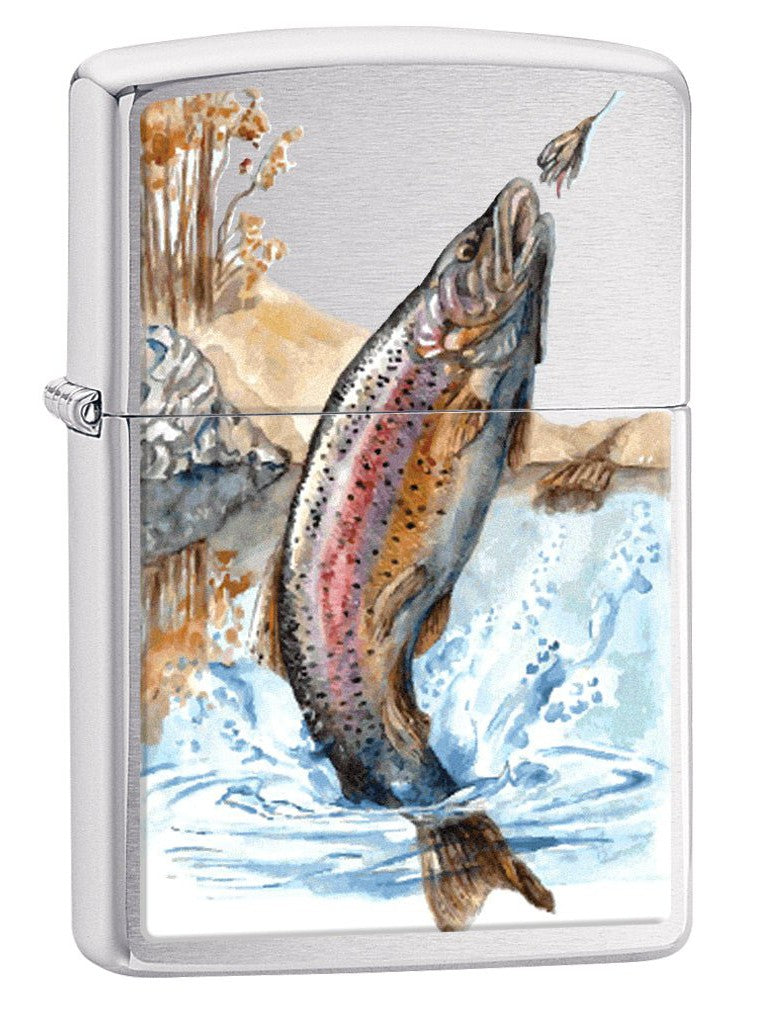 Zippo Lighter: Rainbow Trout Fishing - Brushed Chrome 78267