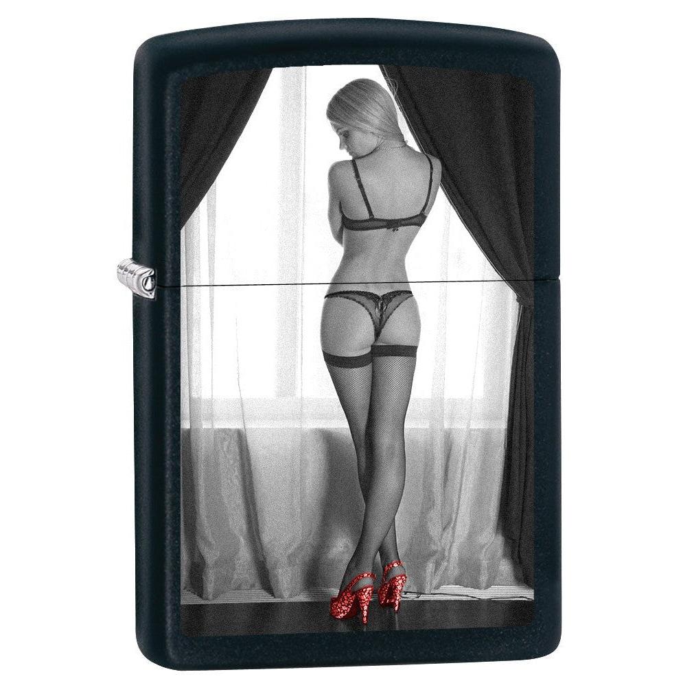 Zippo Lighter: Red Shoe Girl Number One - Black Matte 75153
