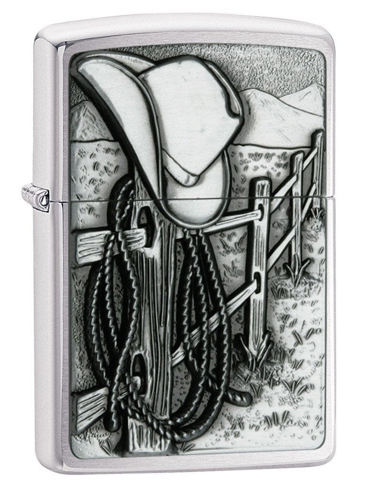 Zippo Lighter: Resting Cowboy Emblem - Brushed Chrome 24879