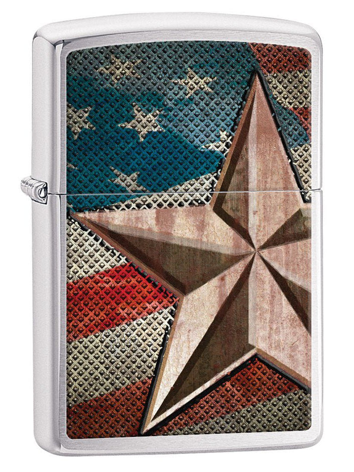 Zippo Lighter: Retro Star and Flag - Brushed Chrome 28653