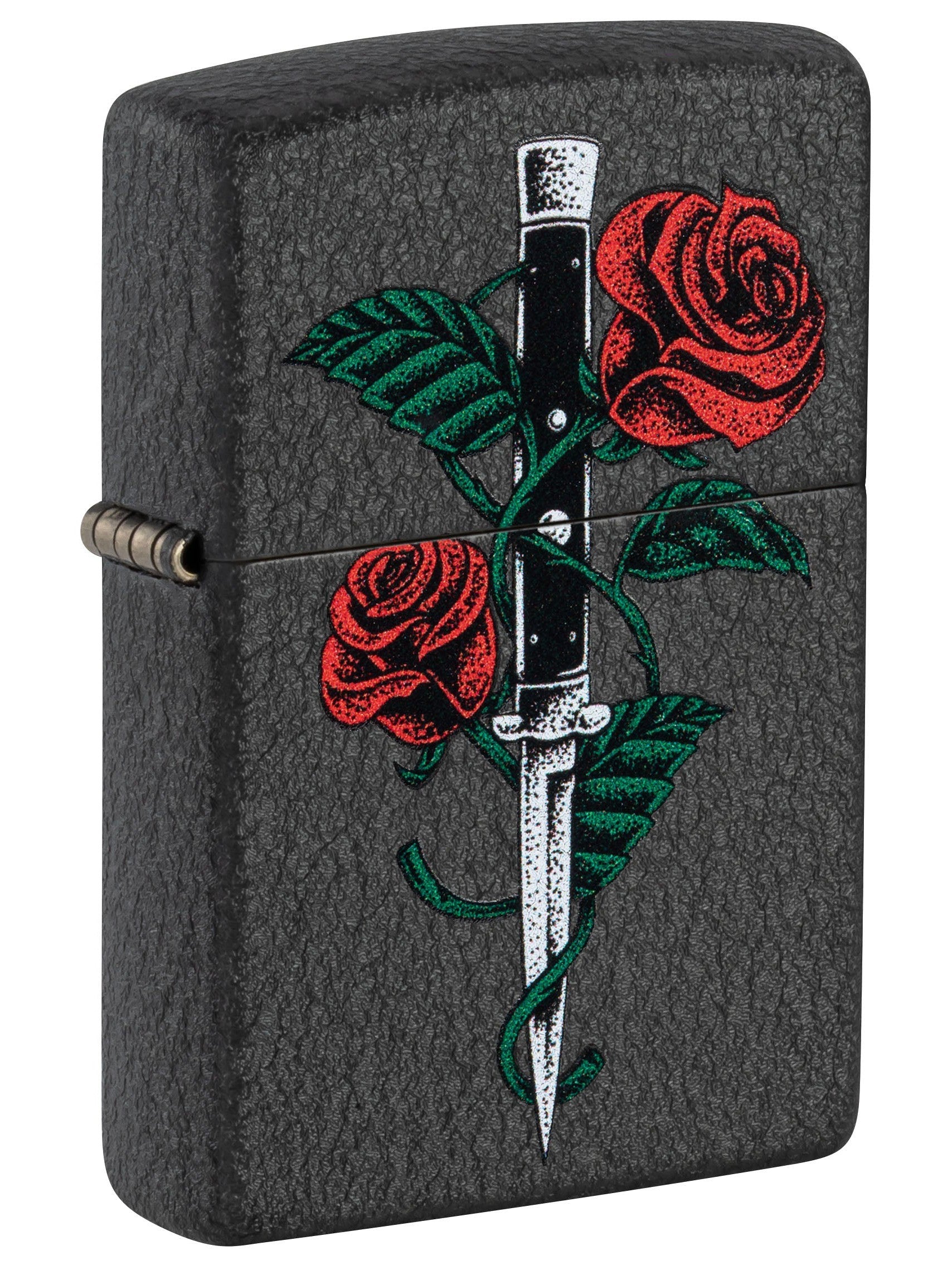 Zippo Lighter: Rose and Dagger Tattoo - Black Crackle 49778