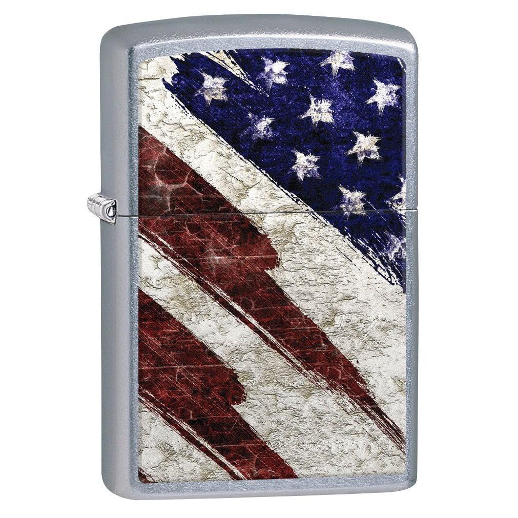Zippo Lighter: Rustic United States Flag - Street Chrome 78540