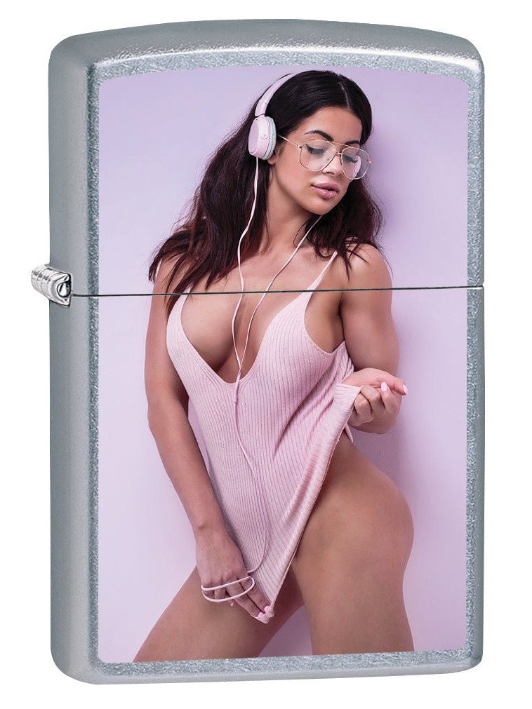 Zippo Lighter: Sexy Brunette Girl Posing - Street Chrome 79887