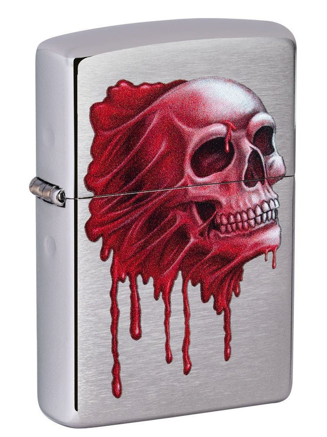 Zippo Lighter: Skull with Blood - Brushed Chrome 49603
