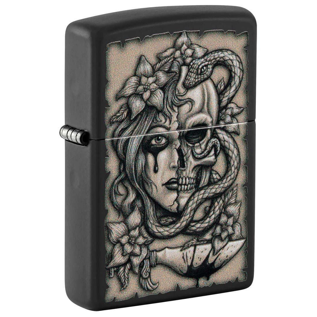 Zippo Lighter: Skull with Snake - Black Matte 48616