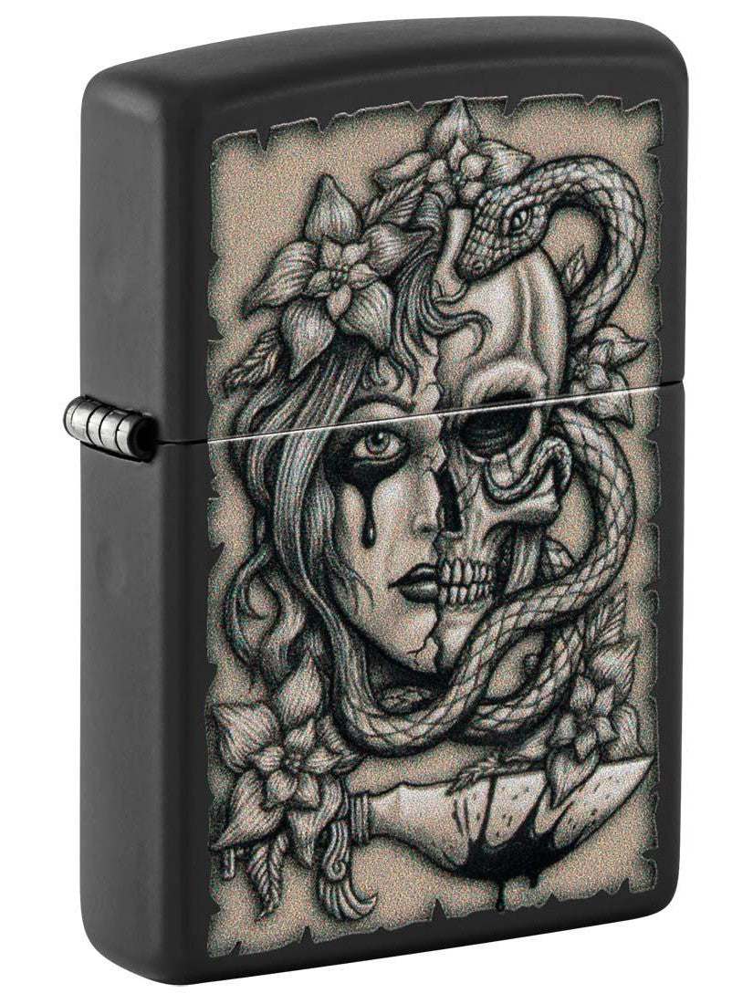 Zippo Lighter: Skull with Snake - Black Matte 48616