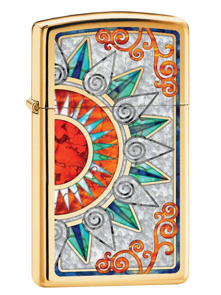 Zippo Lighter: Slim Fusion Flowers - High Polish Brass 80421