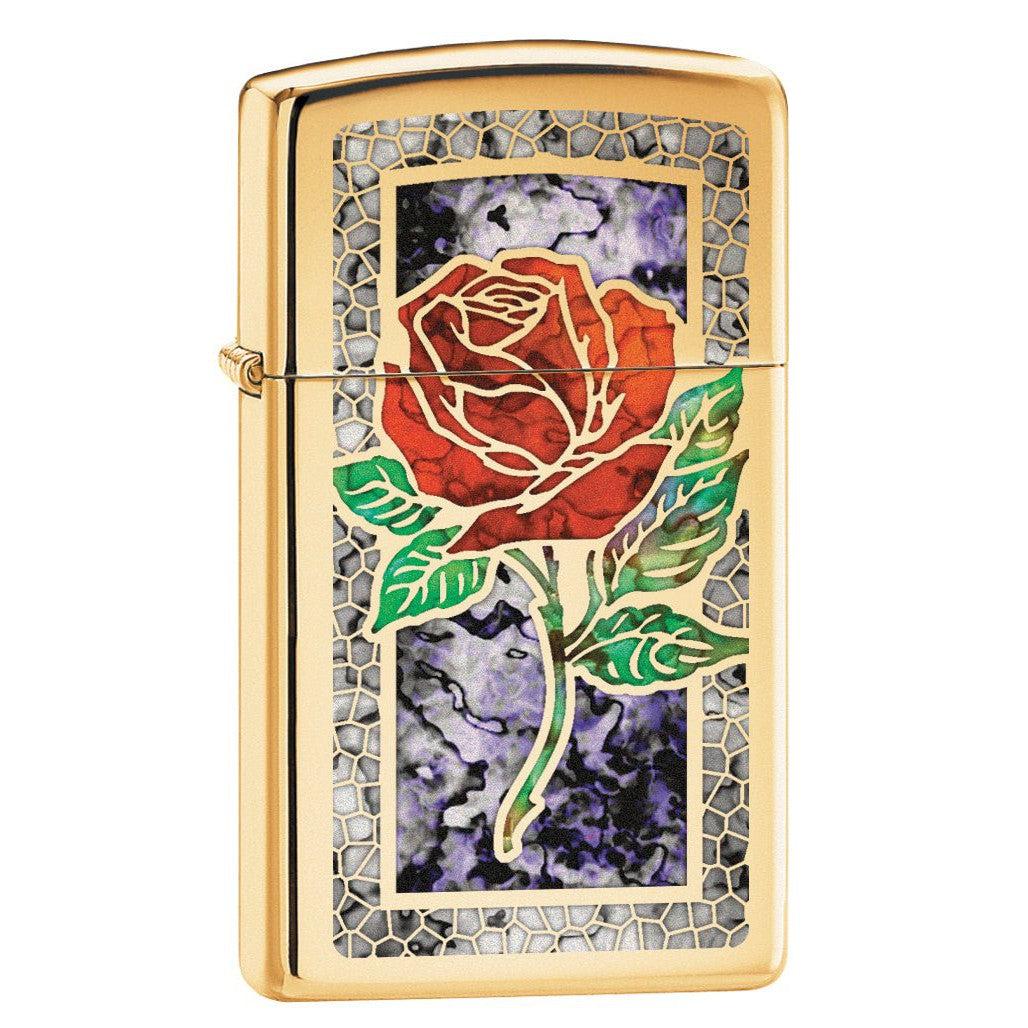 Zippo Lighter: Slim Fusion Rose - High Polish Brass 78750