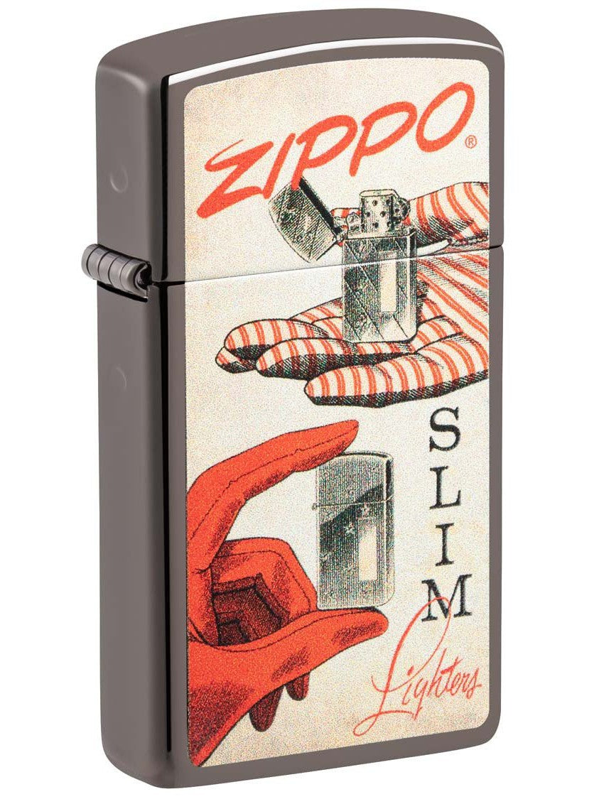 Zippo Lighter: Slim, Vintage Advertisement - Black Ice 48396