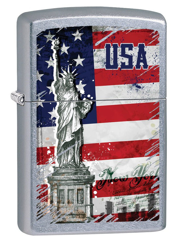Zippo Lighter: Statue of Liberty and American Flag - Street Chrome 79227