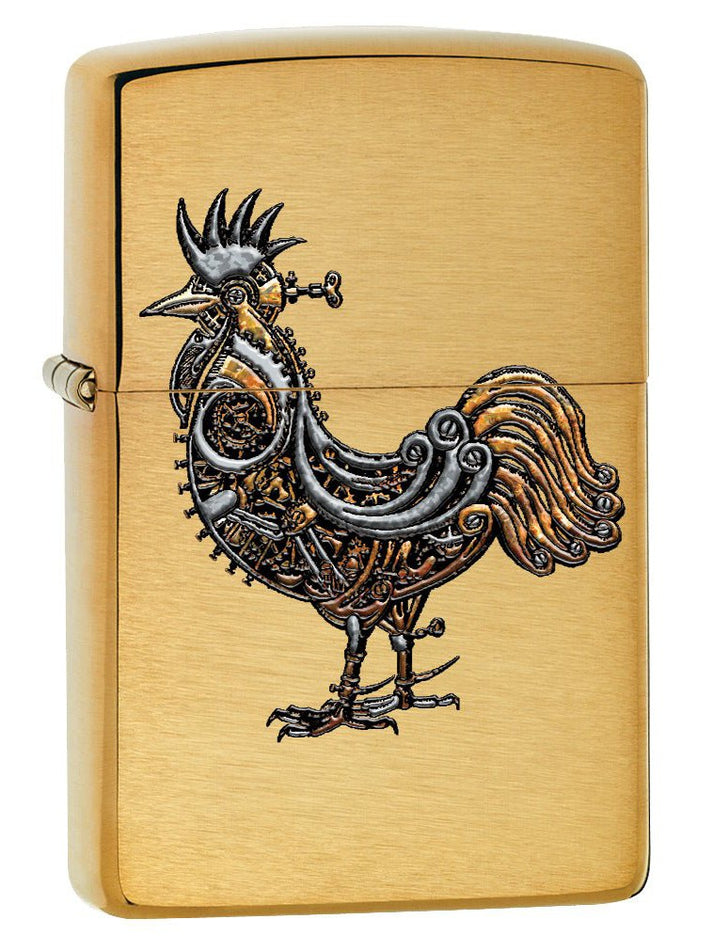 Zippo Lighter: Steampunk Rooster - Brushed Brass 78099