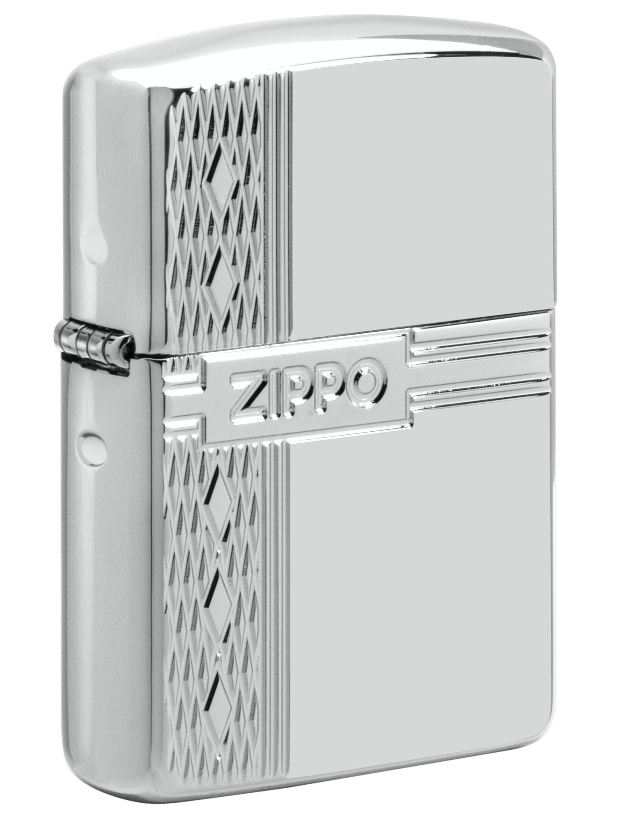 Zippo Lighter: Sterling Silver Diamond Design, Engraved Armor - High Polish 49551