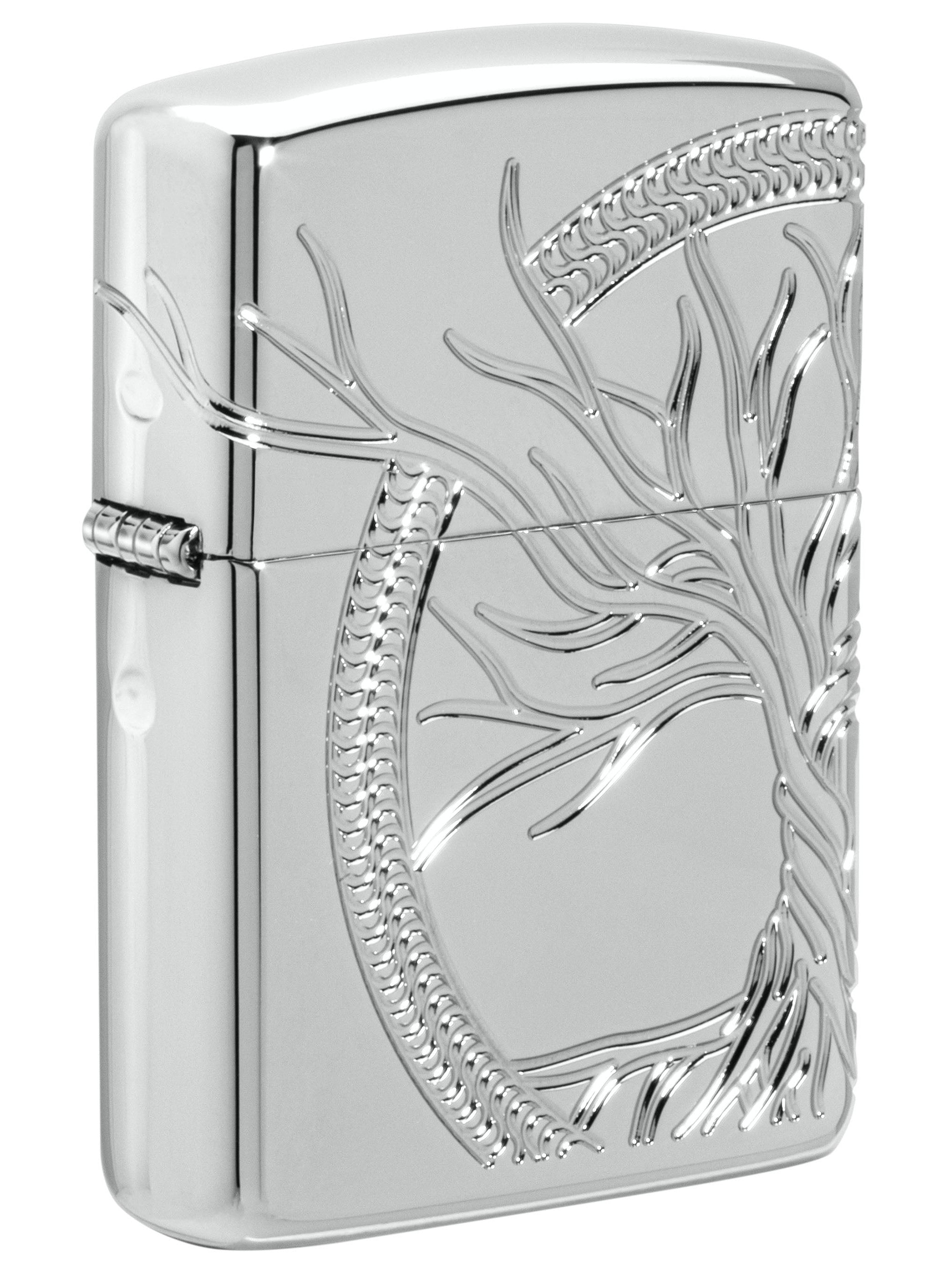 Zippo Lighter: Sterling Silver Tree of Life, MultiCut Armor - High Polish 49552