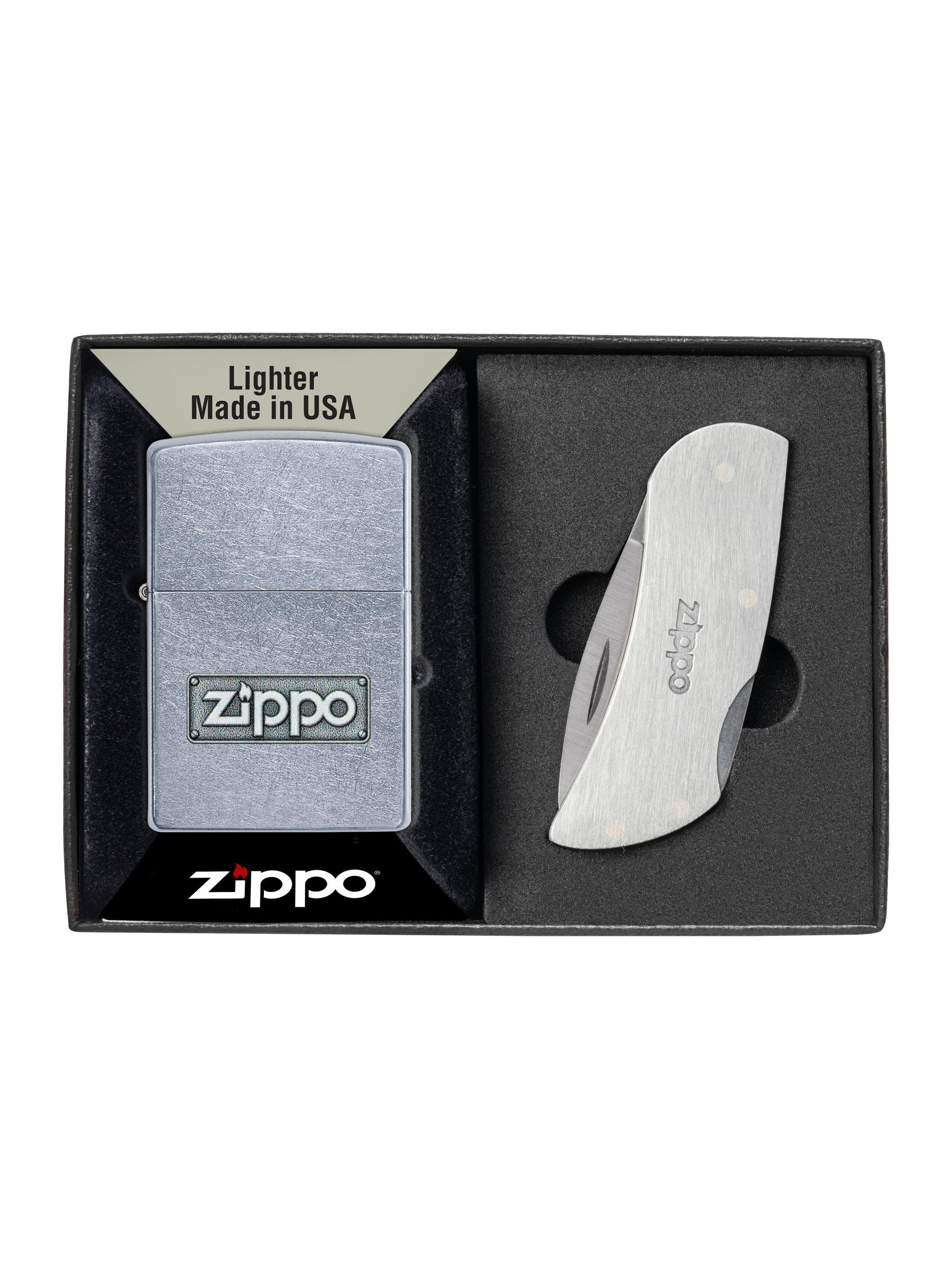 Zippo Lighter: Street Chrome Lighter and Knife Set - 49391