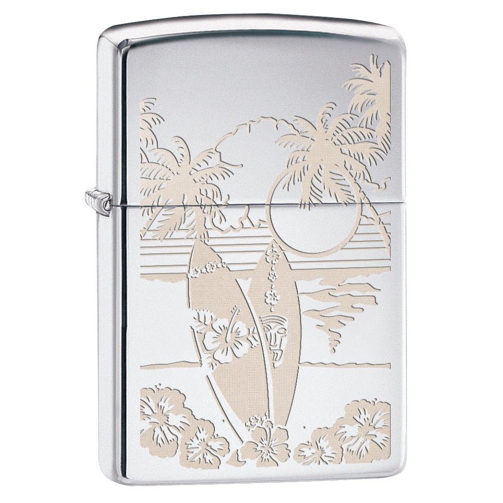 Zippo Lighter: Surfboards in Paradise, Engraved - High Polish Chrome 78045