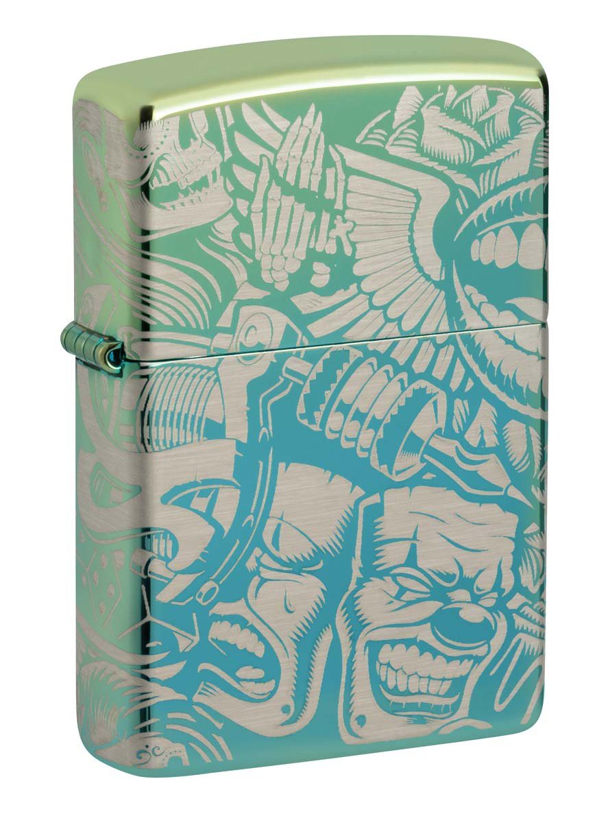 Zippo Lighter: Tattoo Themes, Laser 360 - High Polish Teal 48410