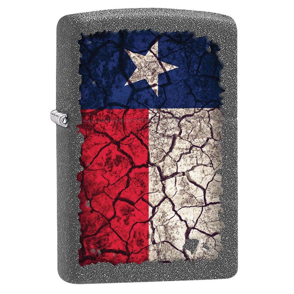Zippo Lighter: Texas Flag, Cracked Soil - Iron Stone 80675