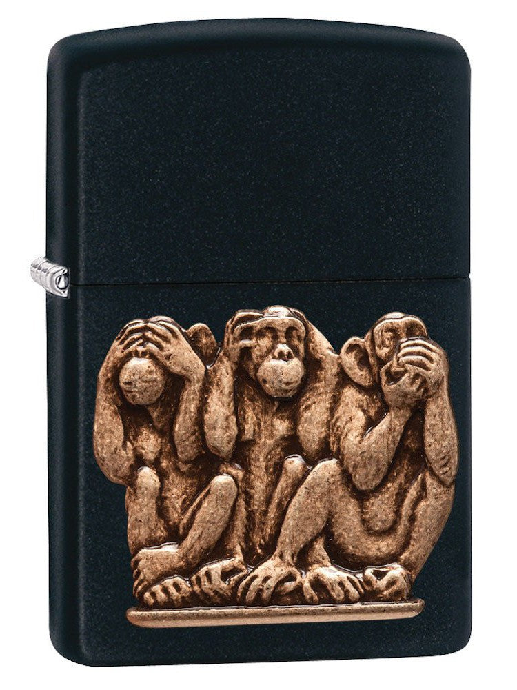 Zippo Lighter: Three Monkeys - Black Matte 29409