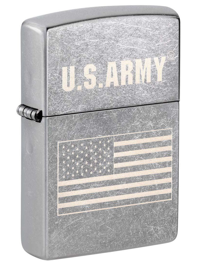 Zippo Lighter: U.S. Army with American Flag, Engraved - Street Chrome 48557