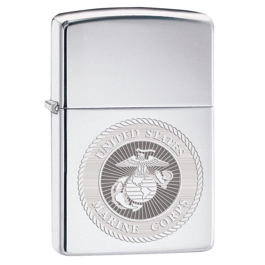 Zippo Lighter: USMC Marine Corps Engraved Seal - High Polish Chrome 80154