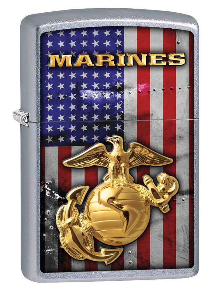 Zippo Lighter: USMC Marines Logo and American Flag - Street Chrome 80951