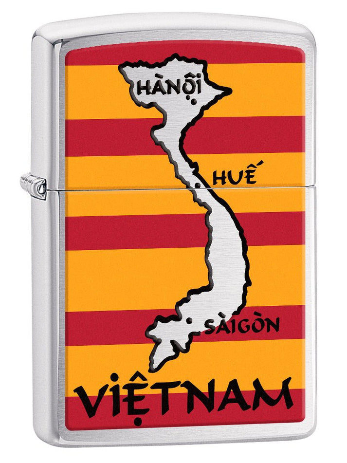 Zippo Lighter: Vietnam Map and Flag - Brushed Chrome 77295