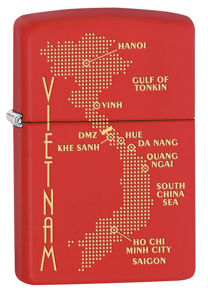 Zippo Lighter: Vietnam Map and Flag - Red Matte 77370
