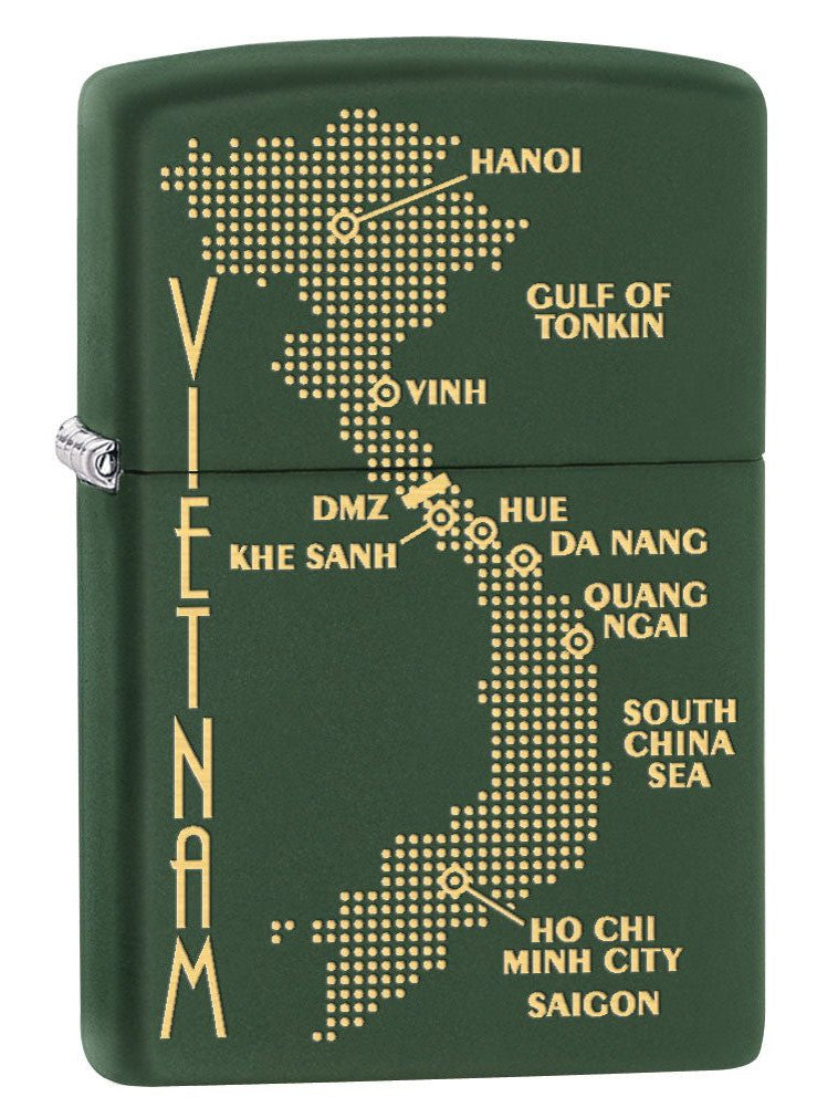 Zippo Lighter: Vietnam War Map - Green Matte 79506