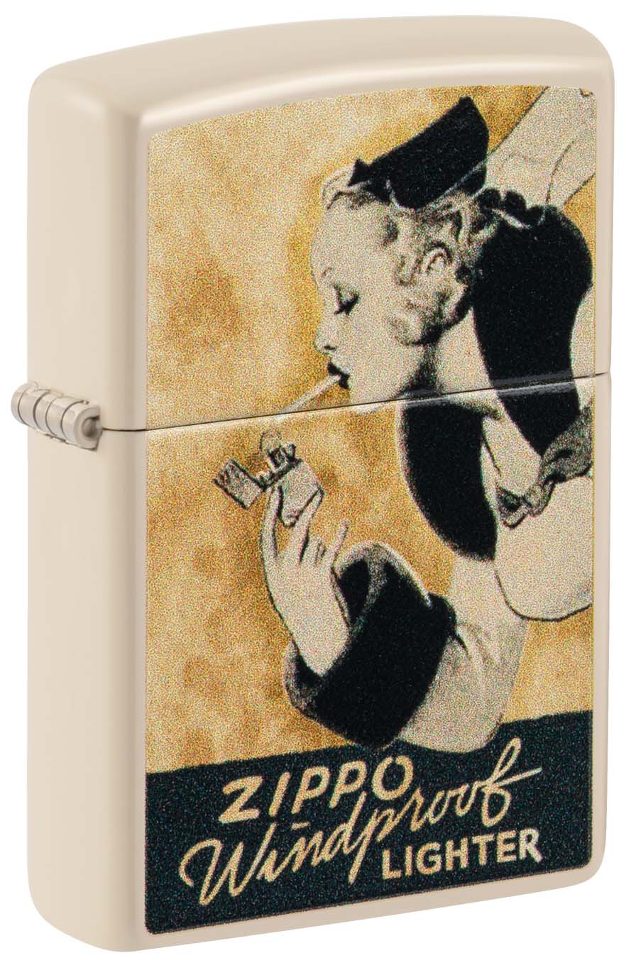 Zippo Lighter: Vintage Windy Advertisement - Flat Sand 48198