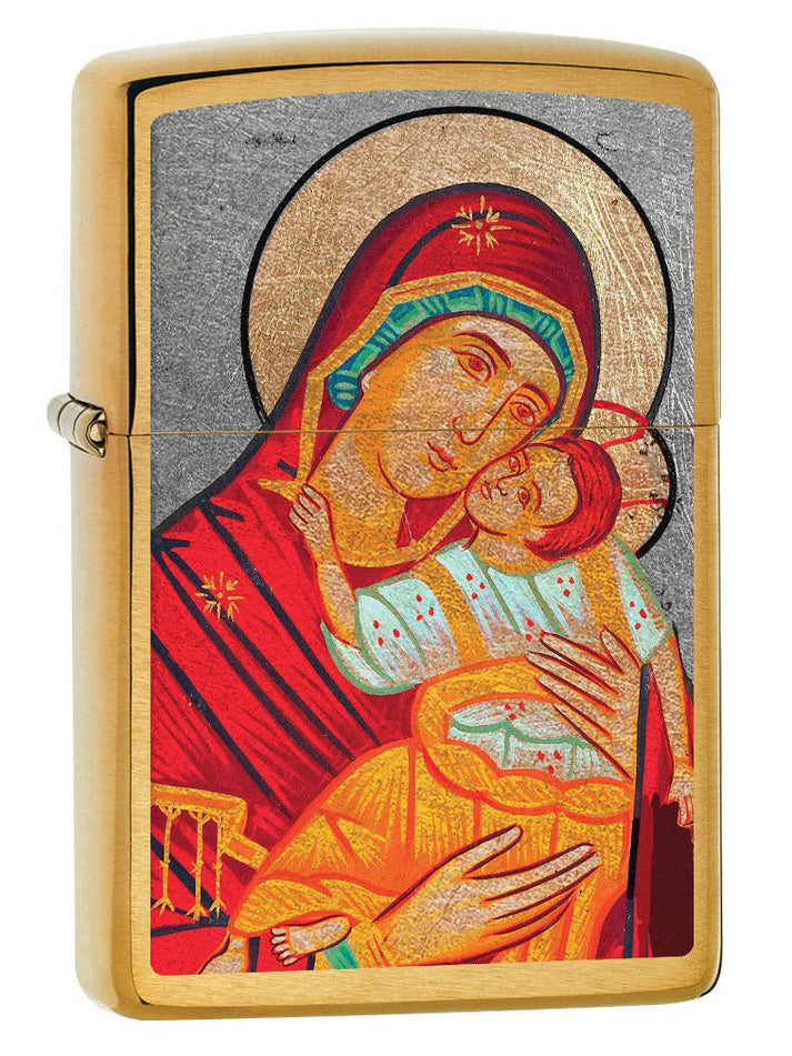 Zippo Lighter: Virgin Mary with Child - Brushed Brass 80631