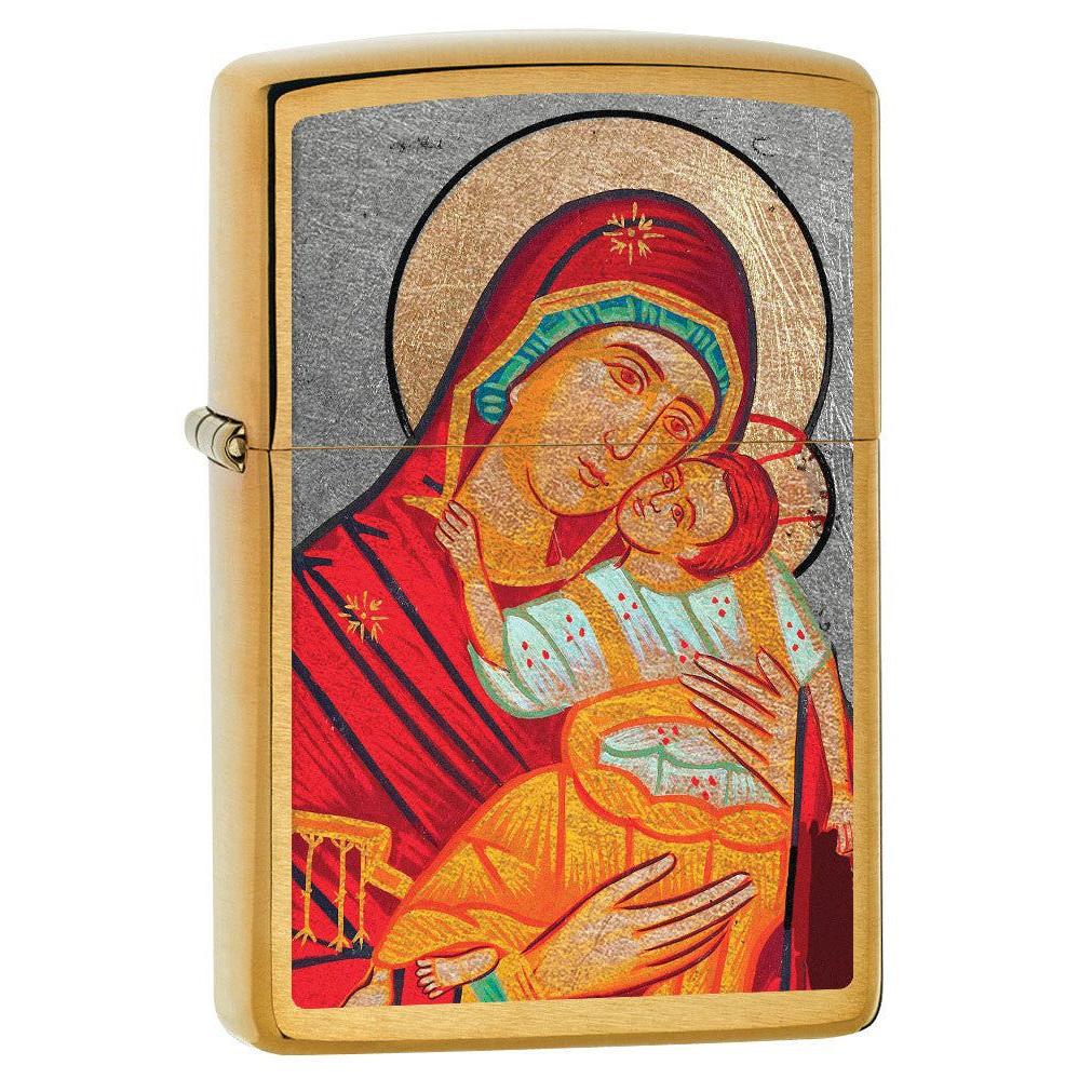 Zippo Lighter: Virgin Mary with Child - Brushed Brass 80631
