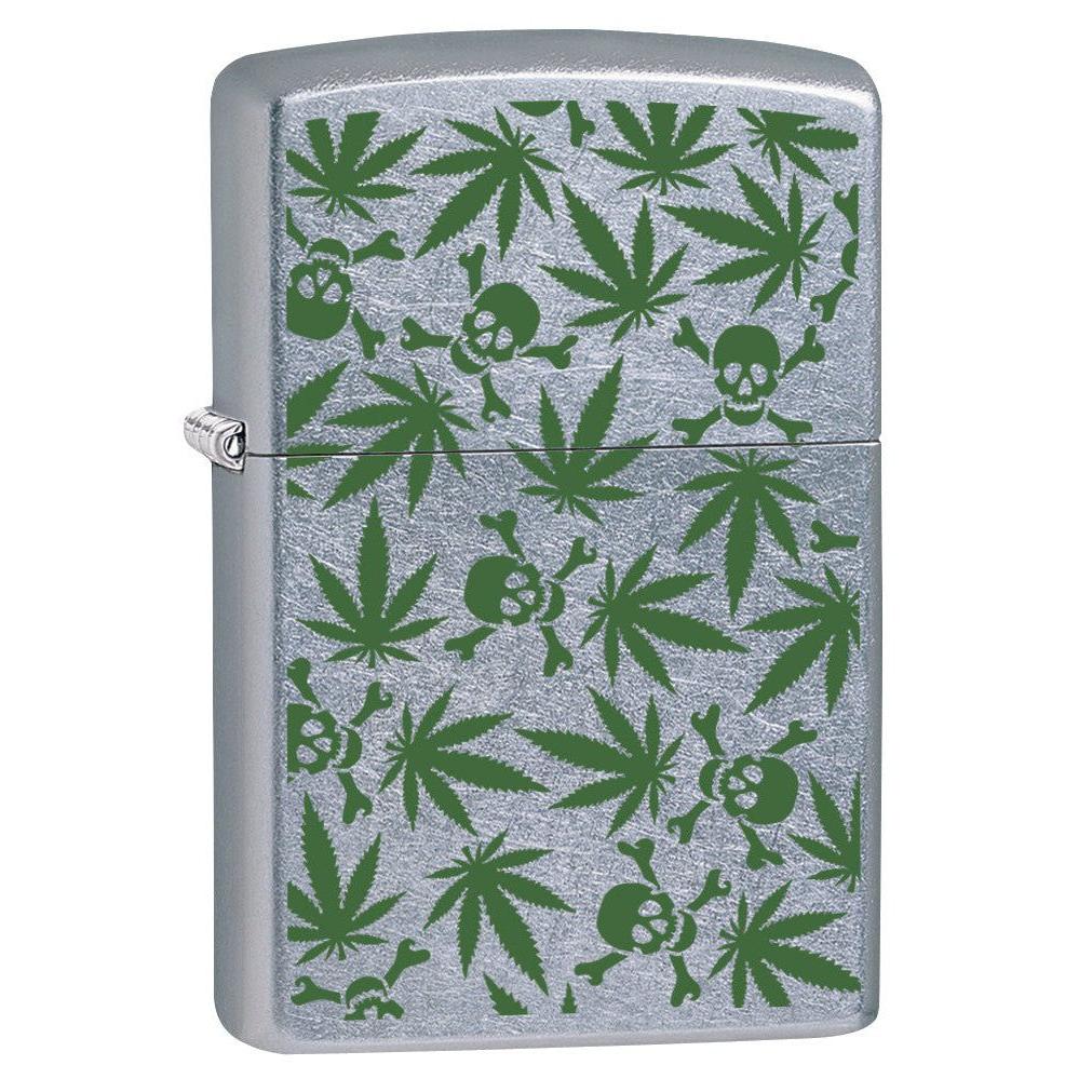 Zippo Lighter: Weed Leaves and Skulls - Street Chrome 79866