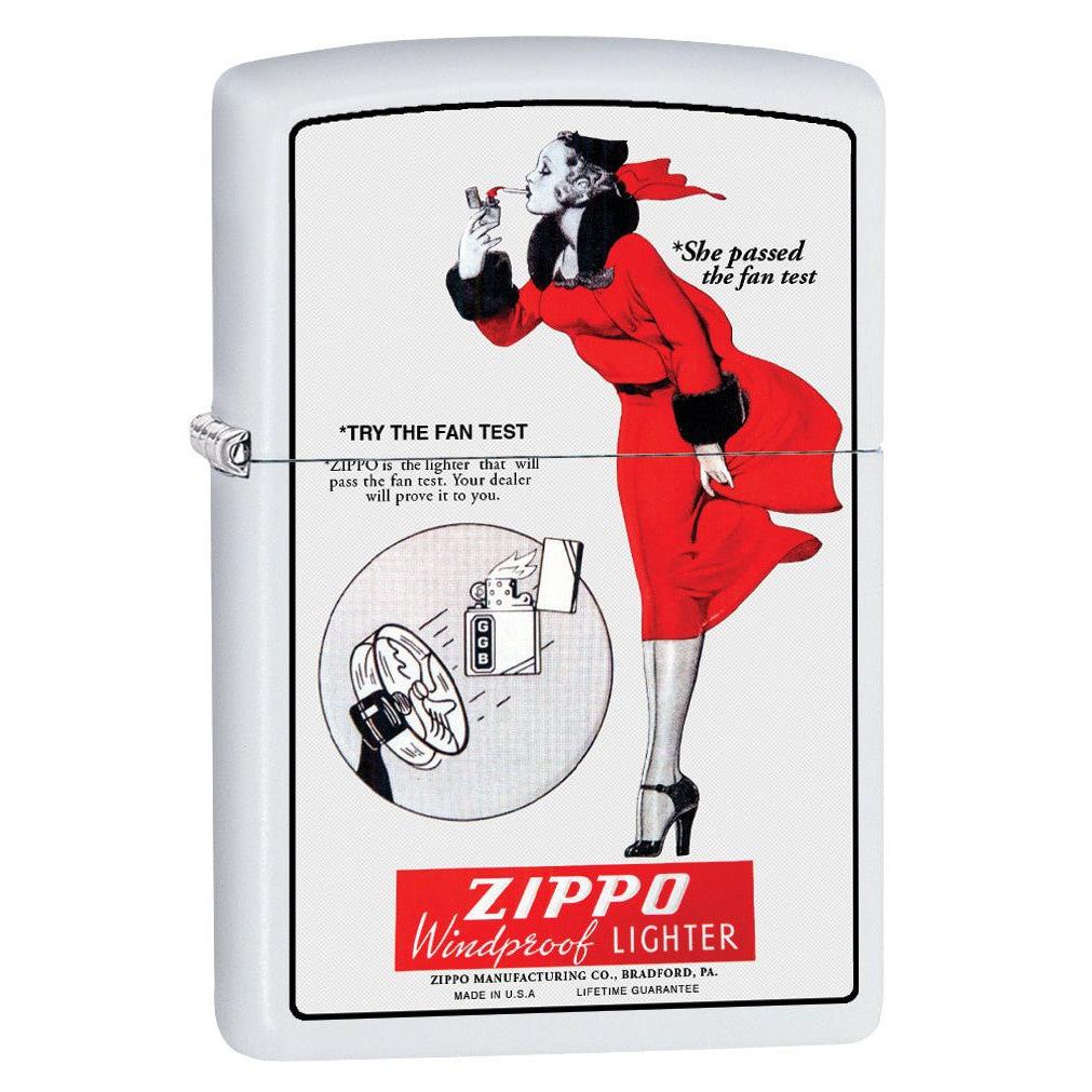 Zippo Lighter: Windy, Zippo Fan Test - White Matte 79965