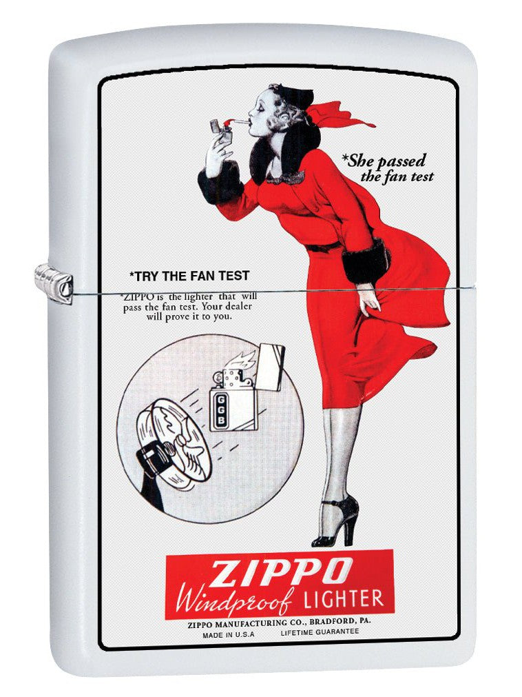 Zippo Lighter: Windy, Zippo Fan Test - White Matte 79965