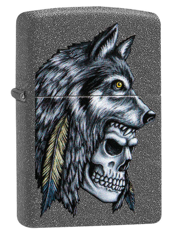 Zippo Lighter: Wolf and Skull - Iron Stone 29863