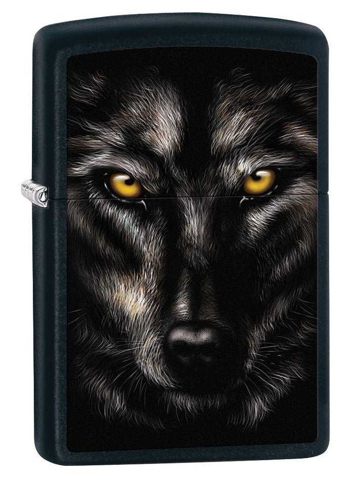 Zippo Lighter: Wolf Face - Black Matte 79578