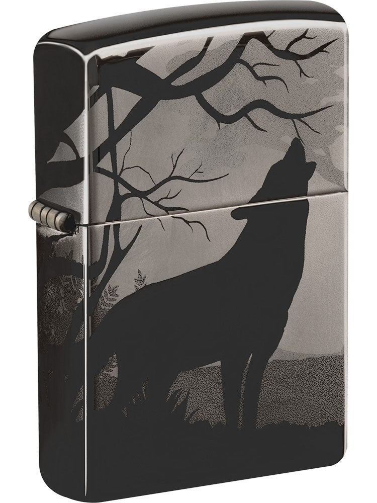 Zippo Lighter: Wolves in Trees, Photo Image 360 - Black Ice 49188