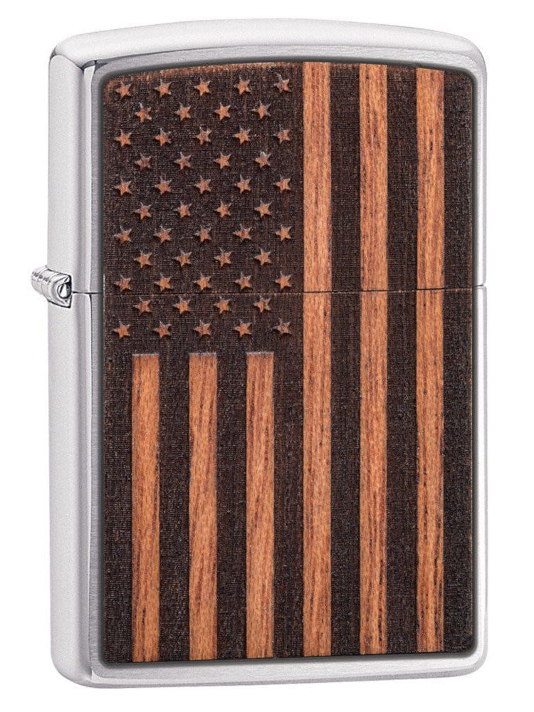 Zippo Lighter: Woodchuck American Flag - Brushed Chrome 29966