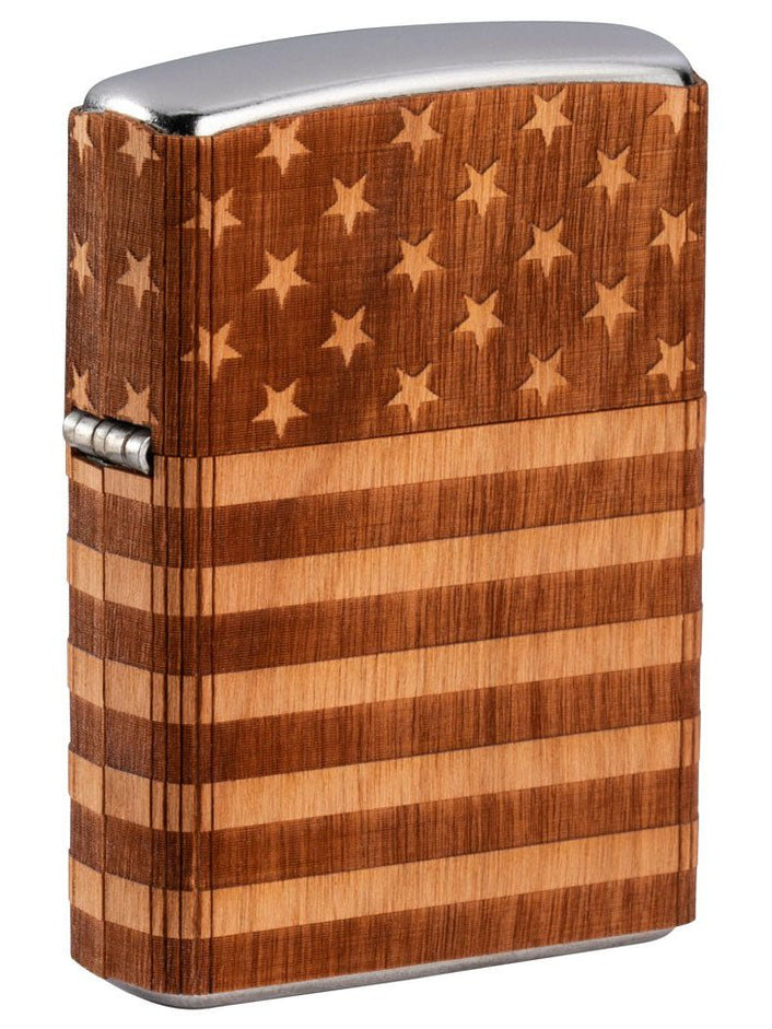 Zippo Lighter: Woodchuck American Flag - Street Chrome 49332